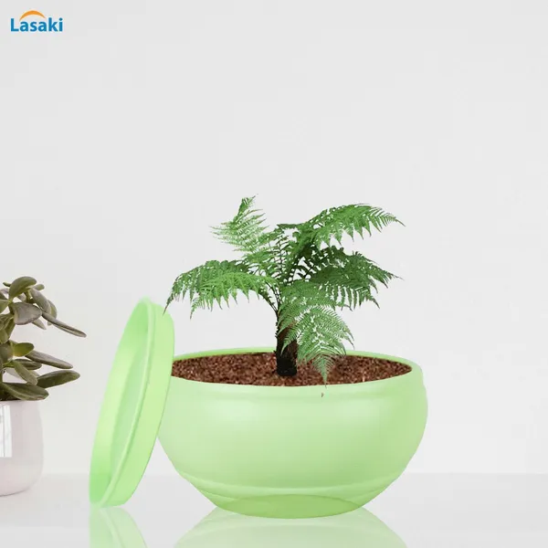 Bowl_Small_Mint_With_Plate_Mint_R4_Ceramic_Pots_For_Indoor_Plants,Planters,Flower,Gamla,Outdoor,Balcony,Home,Garden,Decor,Succulent(Bowl-H-8Cmxd-15Cm,Plate-H-2Xd-13Cm)
