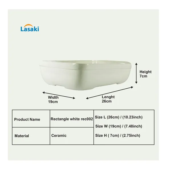 Rectangle_Ceramic_Pots_For_Indoor_Plants_Planters_Flower_Pots_Gamla_Outdoor_Succulent_Pot.(Color:_White)(L:_26_Cm,_W:_19_Cm,_H:_7_Cm)(Rec002)