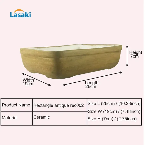 Rectangle_Antique_Rec002_Ceramic_Pots_For_Indoor_Plants,Planters,Gamla,Outdoor(Color:Antique)_L:26_Cm,W:19_Cm,H:7_Cm
