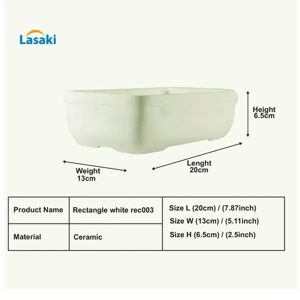 Rectangle_Ceramic_Pots_For_Indoor_Plants,Planters,Flower,Gamla,Outdoor,Balcony,Home,Garden,Office_Decor,Succulent(Color:White)(L:20_Cm,W:13_Cm,_H:6.5_Cm)_Rec003