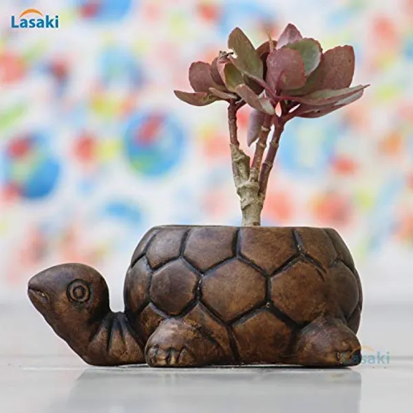 Tortoise_Small_Ceramic_Pots_For_Indoor_Plants,Planters,Flower_Pots,Gamla,Outdoor,Balcony,Home,Garden,Office_Decor,Succulent_Pot(Color:Antique)(L:16_Cm,_W:11.5_Cm,_H:6.5_Cm)