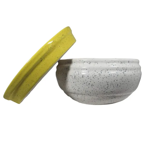 Bowl_With_Tray_Plate_Ceramic_Pots_For_Indoor_Plants,Planters,Flower_Pots,Gamla_For_Indoor,Outdoor,Succulent_Pot(D:13_Cm,_H:7_Cm)_(Color:White,_Plate:Yellow)_Cir001