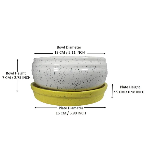 Bowl_With_Tray_Plate_Ceramic_Pots_For_Indoor_Plants,Planters,Flower_Pots,Gamla_For_Indoor,Outdoor,Succulent_Pot(D:13_Cm,_H:7_Cm)_(Color:White,_Plate:Yellow)_Cir001