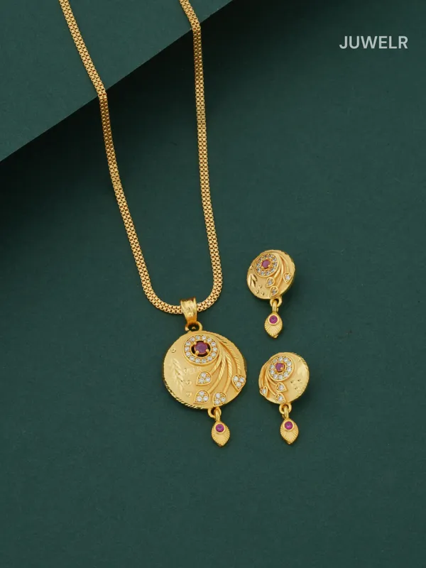Best_Women_Pendant_Set_Design_|_AD_Leaf_Pendant_&_Earrings_(1_Set)