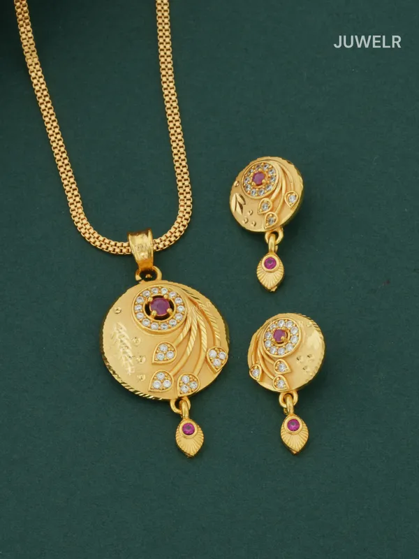Best_Women_Pendant_Set_Design_|_AD_Leaf_Pendant_&_Earrings_(1_Set)