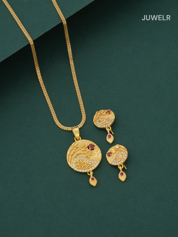 Buy_Pendant_Sets_for_Women_&_Girls_Online_|_Rare_Round-Flower_Pendant_&_Earrings_(1_Set)
