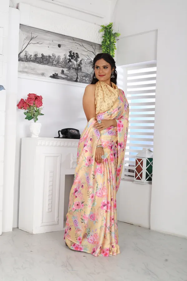 Yellow_Satin_Georgette_Floral_Printed_Saree_With_Unstitched_Blouse_Piece