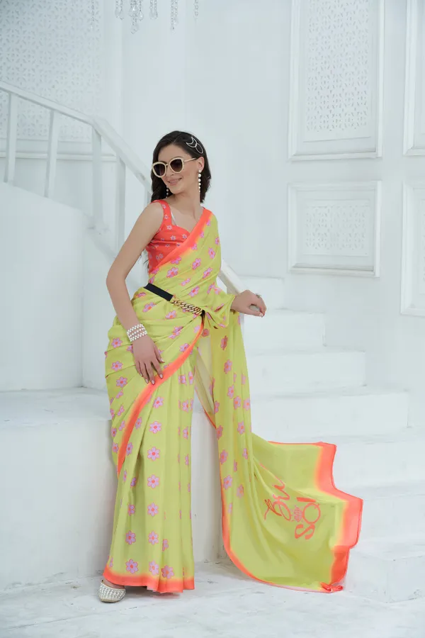 Yellow_Satin_Georgette_Printed_Saree_With_Unstitched_Blouse_Piece