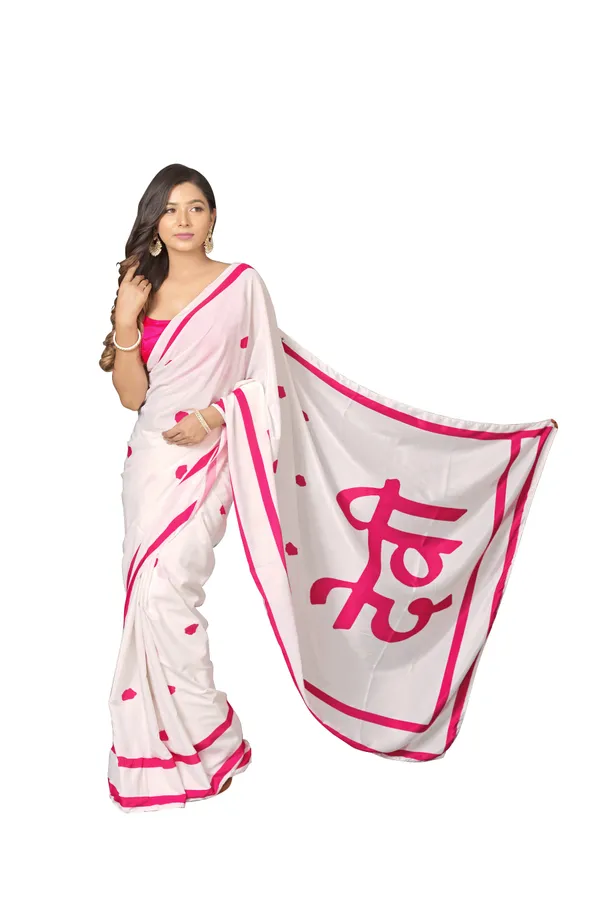 White_&_Pink_Poly_crepe_Devi_Printed_Saree_With_Unstitched_Blouse_Piece