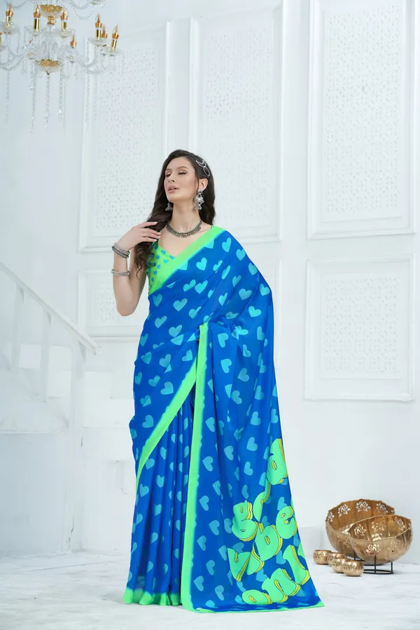Blue_Satin_Georgette_Good_Vibes_Printed_Saree_With_Unstitched_Blouse_Piece