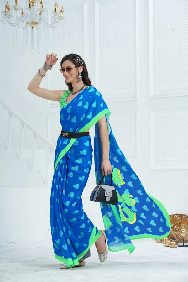 Blue_Satin_Georgette_Good_Vibes_Printed_Saree_With_Unstitched_Blouse_Piece