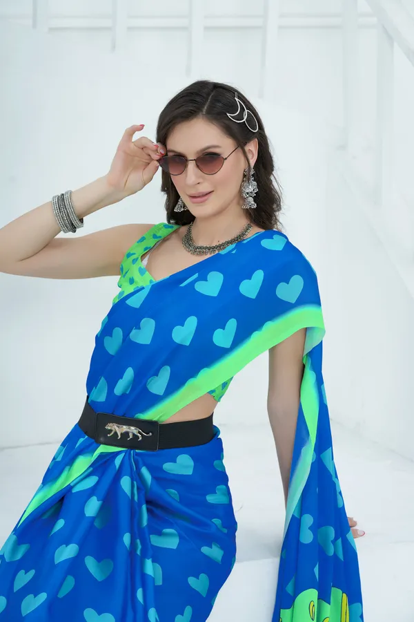 Blue_Satin_Georgette_Good_Vibes_Printed_Saree_With_Unstitched_Blouse_Piece