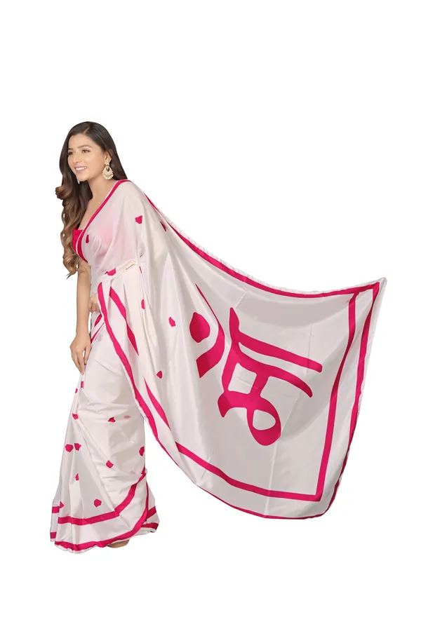 White_&_Pink_Poly_crepe_Maa_Printed_Saree_With_Unstitched_Blouse_Piece
