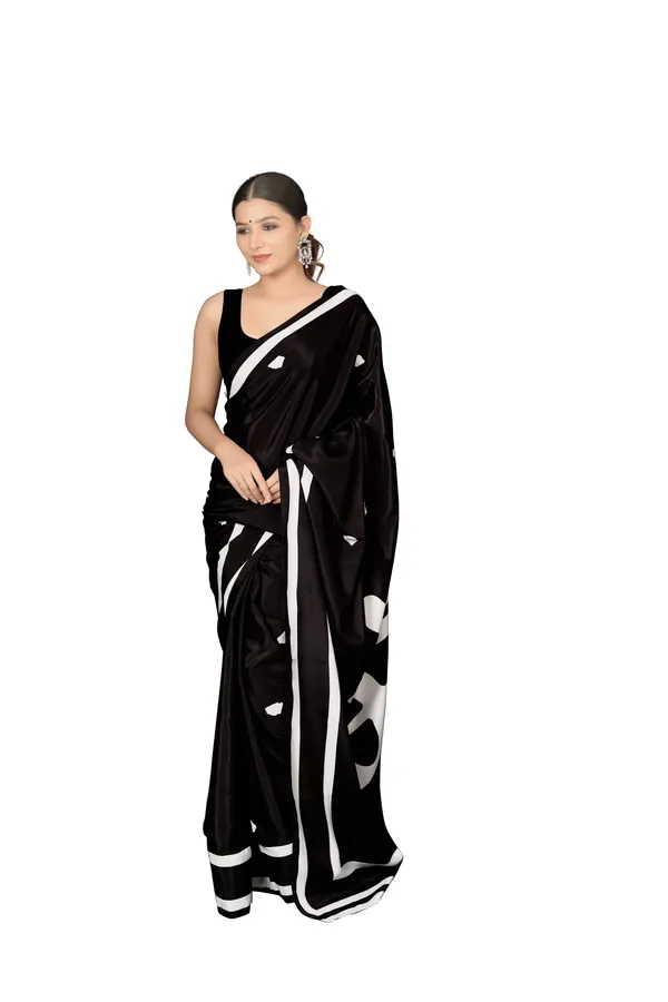 Black_&_White_Poly_crepe_Maa_Printed_Saree_With_Unstitched_Blouse_Piece