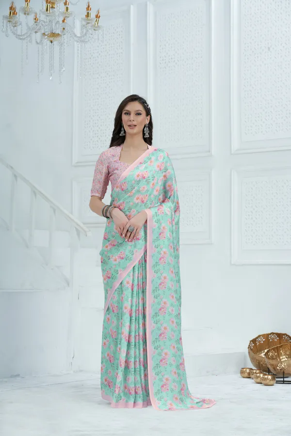 Pastel_Blue_Satin_Georgette_Floral_Printed_Saree_With_Unstitched_Blouse_Piece