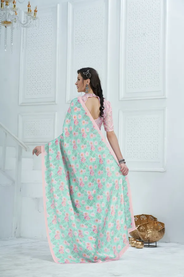 Pastel_Blue_Satin_Georgette_Floral_Printed_Saree_With_Unstitched_Blouse_Piece