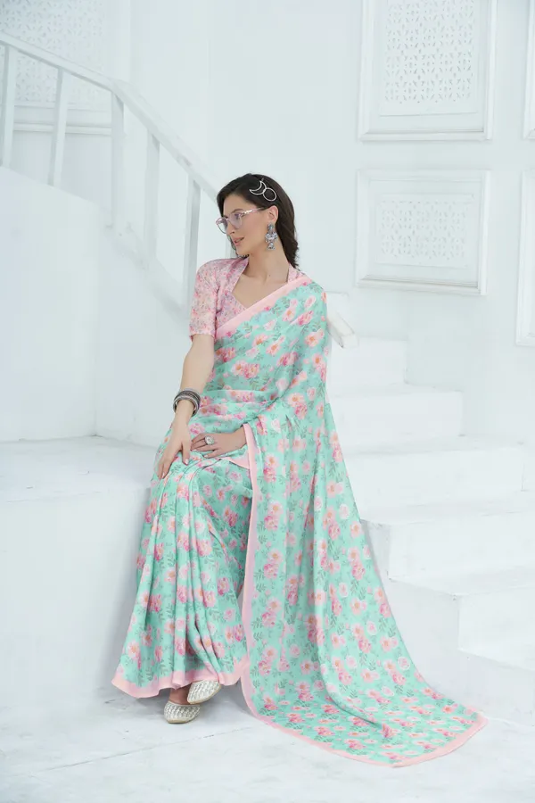 Pastel_Blue_Satin_Georgette_Floral_Printed_Saree_With_Unstitched_Blouse_Piece