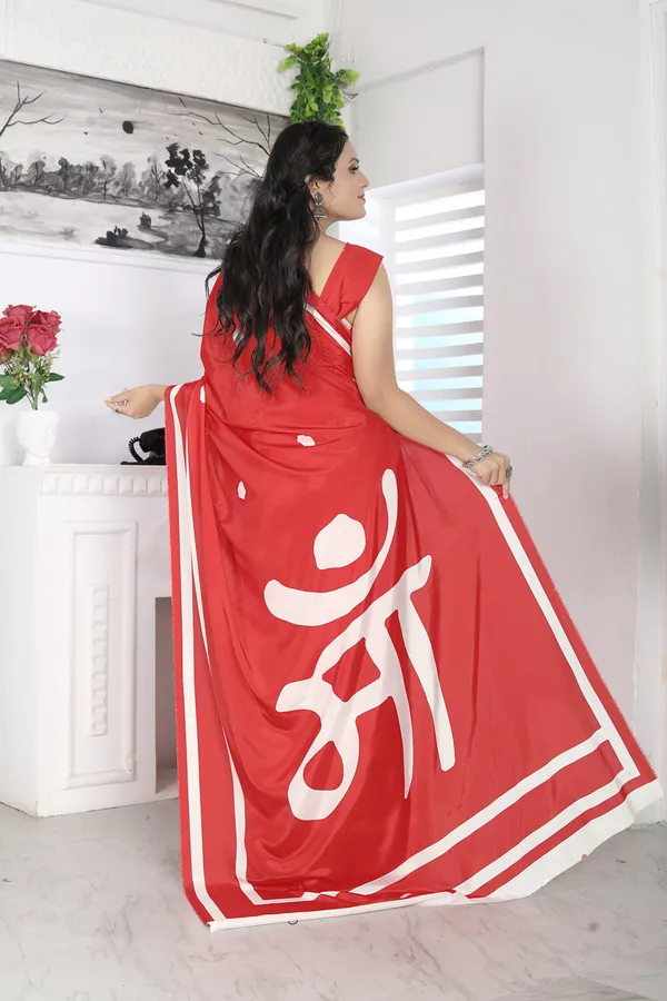 Red_And_White_Poly_crepe_Maa_Printed_Saree_With_Unstitched_Blouse_Piece