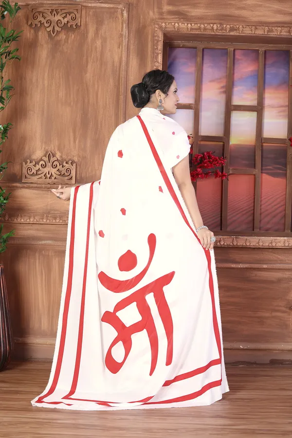 White_And_Red_Poly_crepe_Maa_Printed_Saree_With_Unstitched_Blouse_Piece