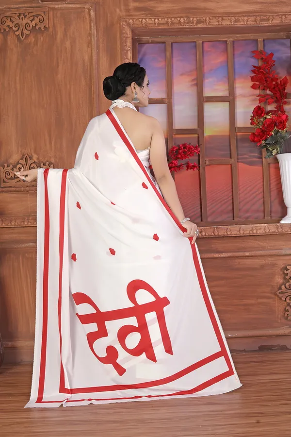 White_And_Red_Poly_Crepe_Devi_Printed_Saree_With_Unstitched_Blouse_Piece