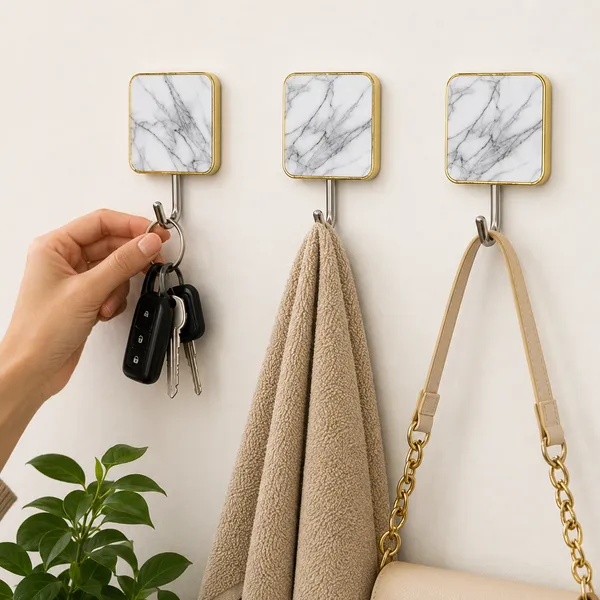 Self_Adhesive_Marble_Design_Wall_Hooks_Set_of_9_|_Heavy_Duty_Sticky_Hooks_for_Bathroom,_Kitchen,_Bedroom_&_Office_|_Waterproof_Multipurpose_Wall_Hanger_|_Strong_Metal_Hook_Holds_Up_to_2kg_|_No_Drill_Wall_Hook_Organizer