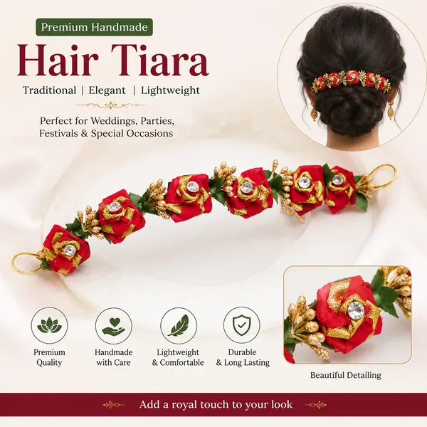 Handmade_Floral_Hair_Tiara_for_Women_&_Girls_|_Traditional_Red_Rose_Hair_Accessory_for_Bridal_Bun,_Wedding,_Party,_Festival_&_Ethnic_Wear_|_Lightweight_Hair_Decoration