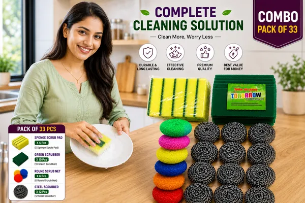 Kitchen_Cleaning_Combo_Pack_of_33_Pieces_–_Sponge_Scrub_Pads,_Green_Scouring_Pads,_Round_Nylon_Scrub_Nets_&_Steel_Scrubbers_for_Utensils,_Dishes,_Sink,_Gas_Stove,_Kitchen_Platform_&_Multipurpose_Home_Cleaning
