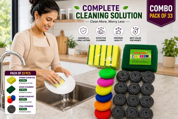 Kitchen_Cleaning_Combo_Pack_of_33_Pieces_–_Sponge_Scrub_Pads,_Green_Scouring_Pads,_Round_Nylon_Scrub_Nets_&_Steel_Scrubbers_for_Utensils,_Dishes,_Sink,_Gas_Stove,_Kitchen_Platform_&_Multipurpose_Home_Cleaning