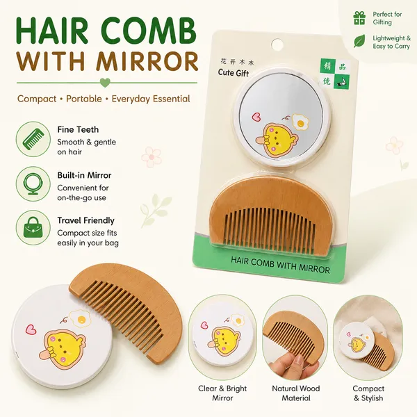 Portable_Hair_Comb_with_Mirror_Set_|_Compact_Pocket_Mirror_&_Wooden_Comb_Combo_|_Travel_Friendly_Grooming_Kit_for_Women,_Girls_&_Kids_|_Cute_Cartoon_Design_Hair_Care_Accessories