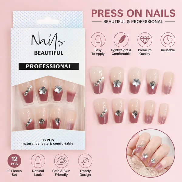 Press_On_Nails_for_Women_|_12_PCS_Reusable_Artificial_Fake_Nails_with_Rhinestone_Design_|_Glossy_Ombre_Pink_Nude_French_Tip_Nails_|_Full_Cover_Stick_On_Nails_for_Party,_Wedding_&_Daily_Wear