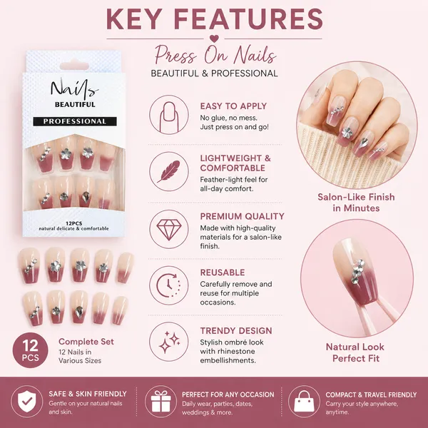 Press_On_Nails_for_Women_|_12_PCS_Reusable_Artificial_Fake_Nails_with_Rhinestone_Design_|_Glossy_Ombre_Pink_Nude_French_Tip_Nails_|_Full_Cover_Stick_On_Nails_for_Party,_Wedding_&_Daily_Wear