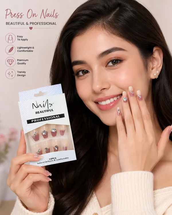 Press_On_Nails_for_Women_|_12_PCS_Reusable_Artificial_Fake_Nails_with_Rhinestone_Design_|_Glossy_Ombre_Pink_Nude_French_Tip_Nails_|_Full_Cover_Stick_On_Nails_for_Party,_Wedding_&_Daily_Wear