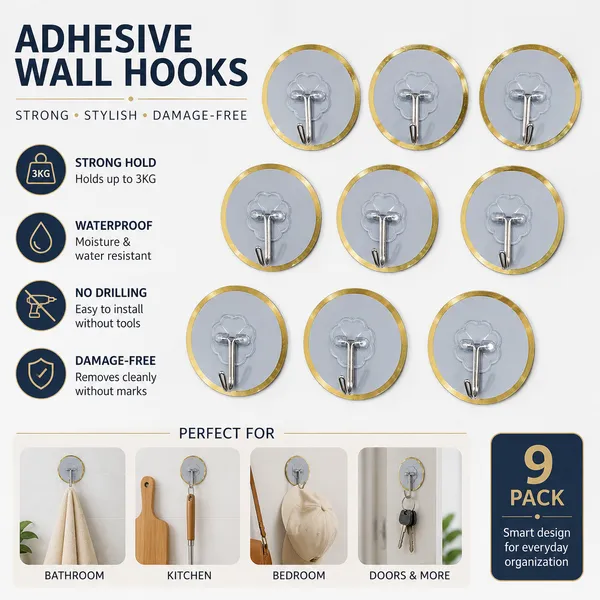 9_Pcs_Self_Adhesive_Wall_Hooks_for_Home_&_Kitchen_|_Heavy_Duty_Waterproof_Transparent_Hooks_|_No_Drill_Damage-Free_Sticky_Hooks_|_Wall_Mounted_Utility_Hanger_for_Bathroom,_Kitchen,_Bedroom_&_Office_(Up_to_2_KG_Load)