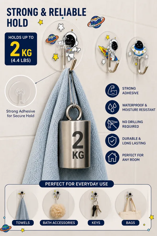 12_PCS_Space_Astronaut_Self_Adhesive_Wall_Hooks_for_Bathroom,_Kitchen_&_Bedroom_|_Heavy_Duty_Transparent_Waterproof_Hooks_|_No_Drill_Wall_Hanger_for_Keys,_Towels,_Bags,_Kitchen_Accessories_|_Load_Capacity_Up_to_2_Kg