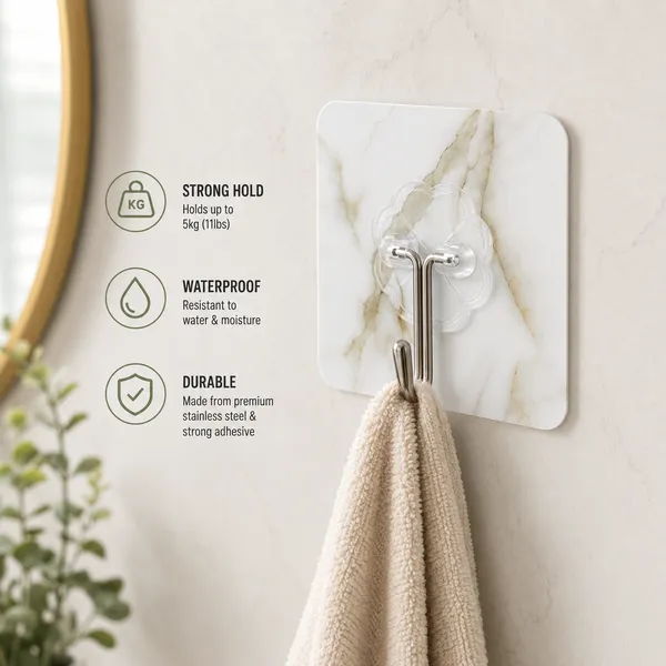 Pack_of_9_Self_Adhesive_Wall_Hooks_for_Home_&_Bathroom,_Waterproof_Heavy_Duty_Sticky_Hooks,_Marble_Design_Stainless_Steel_Hook,_No_Drill_Wall_Hanger_for_Kitchen,_Bedroom,_Bathroom_&_Office,_Load_Capacity_Up_to_2kg