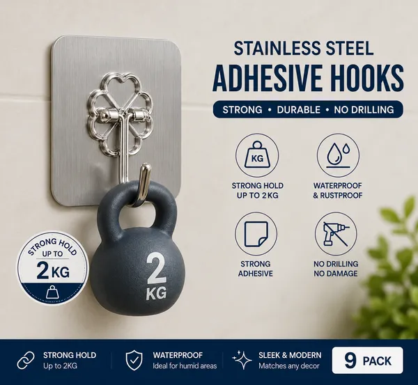 Pack_of_9_Stainless_Steel_Self_Adhesive_Wall_Hooks_|_Heavy_Duty_Waterproof_Sticky_Hooks_for_Kitchen,_Bathroom,_Bedroom_&_Office_|_No_Drill_Wall_Mount_Hooks_|_Rustproof_Multipurpose_Hanging_Hooks_|_Holds_Up_to_2_KG