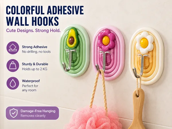 Cute_Self-Adhesive_Wall_Hooks_for_Home_&_Kitchen_|_Strong_Waterproof_Sticky_Hooks_Up_to_2kg_Load_Capacity_|_No_Drill_Multipurpose_Wall_Hanger_for_Bathroom,_Bedroom,_Kitchen_&_Office_|_Cartoon_Fruit_&_Rainbow_Design_(Pack_of_9)