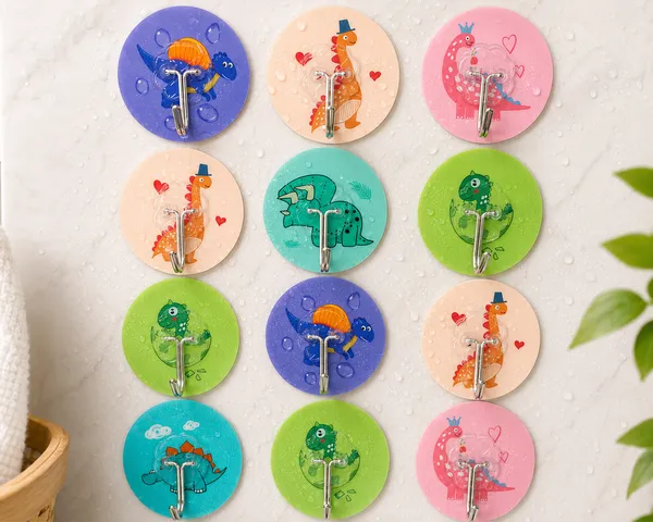 Cute_Dinosaur_Self_Adhesive_Wall_Hooks_for_Kids_Room,_Bathroom_&_Kitchen_|_Heavy_Duty_Waterproof_Sticky_Hooks_|_No_Drill_Wall_Hanger_|_Reusable_PVC_Hook_|_Holds_Up_to_2_KG_|_Cartoon_Dino_Design_|_Pack_of_12