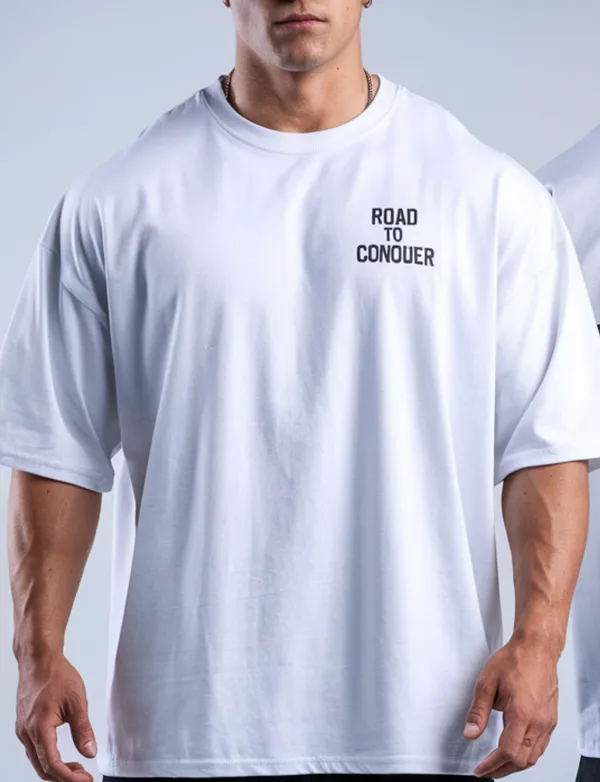 White_GSM_220_Fashionable_Oversized_Round_Neck_Printed_T-Shirt_For_Men