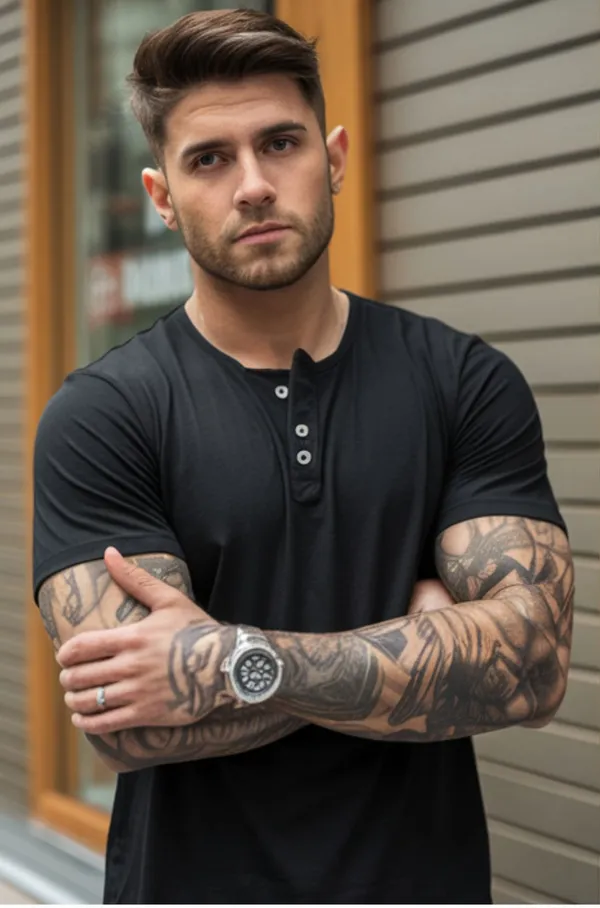 Black_GSM_220_Trending_Henley_Neck_Plain_T-Shirt_For_Men