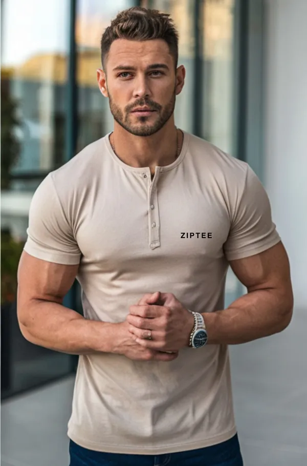 Beige_GSM_220_Trending_Henley_Neck_Plain_T-Shirt_For_Men