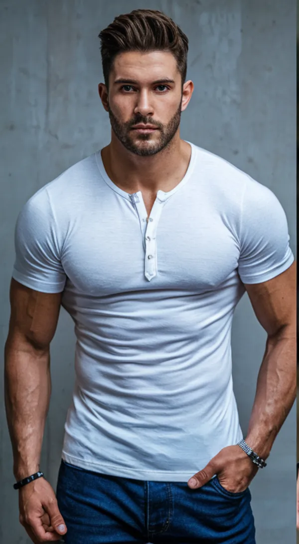 White_GSM_220_Trending_Henley_Neck_Plain_T-Shirt_For_Men