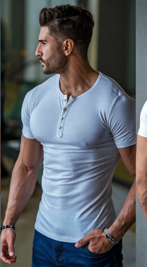 White_GSM_220_Trending_Henley_Neck_Plain_T-Shirt_For_Men
