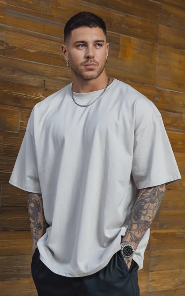White_GSM_220_Fashionable_Oversized_Round_Neck_Printed_T-Shirt_For_Men