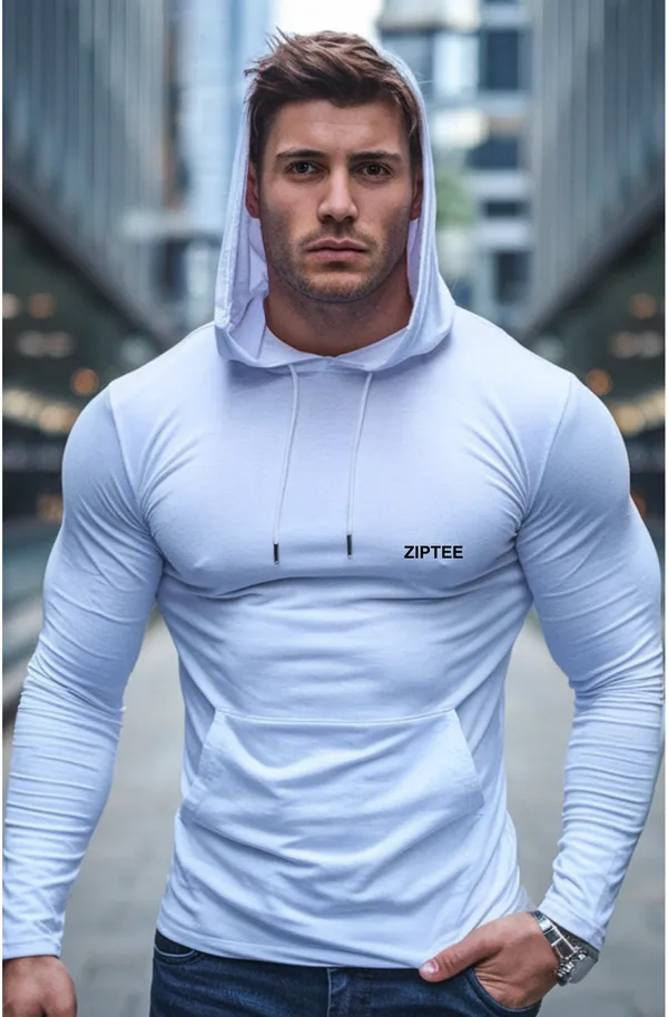 White_GSM_220_Stylish_Hooded_Plain_T-Shirt_For_Men