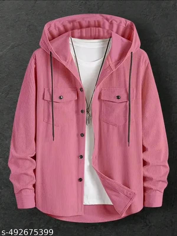 Peach_Trendy_Fablous_Hooded_Cotton_Shirt_For_Men