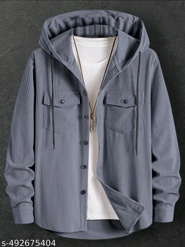 Grey_Comfy_Hooded_Cotton_Shirt_For_Men