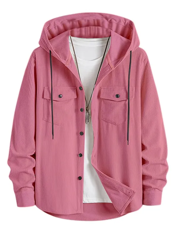 Peach_Trendy_Fablous_Hooded_Cotton_Shirt_For_Men