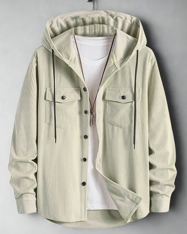 Cream_Trendy_Hooded_Shirt_For_Men
