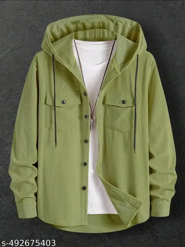 Green_Fancy_Gracefull_Hooded_Cotton_Shirt_For_Men